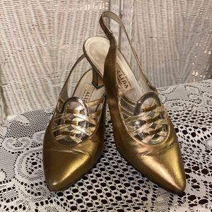 Alida made in Italy metallic sling back heeled sandals.